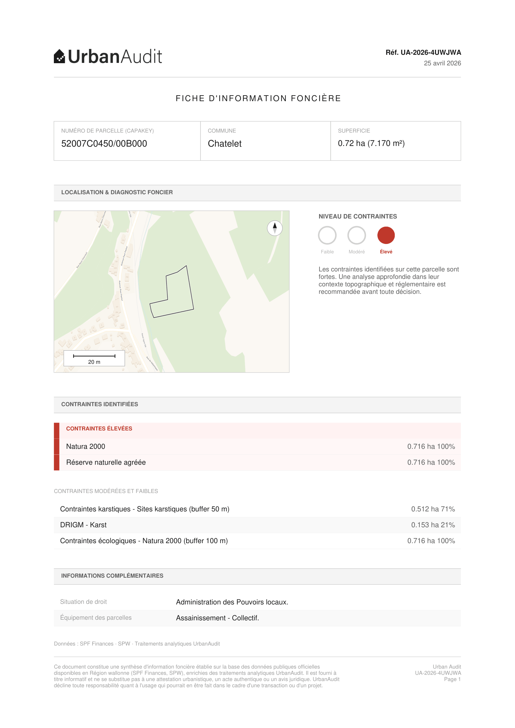 Aperçu de la fiche d'information foncière UrbanAudit